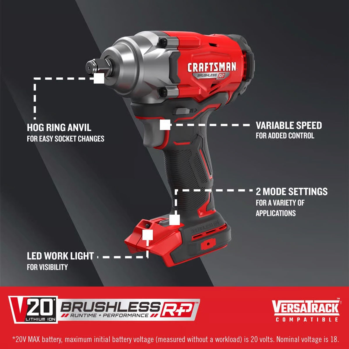CRAFTSMAN V20 1/2 in. Cordless Brushless Impact Wrench Tool Only