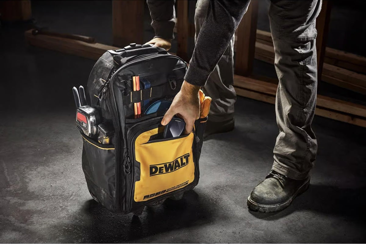 DEWALT Polyester/Tarpaulin Pro Backpack on Wheels Tool Bag 46 pocket Black/Yellow 1 pc