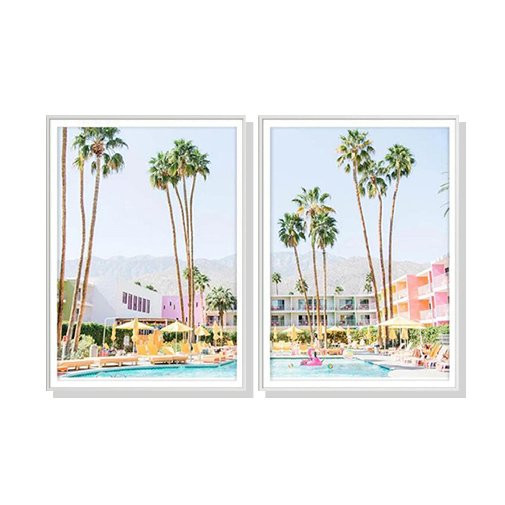 NNEDSZ Wall Art 80cmx120cm Saguaro Hotel 2 Sets White Frame Canvas