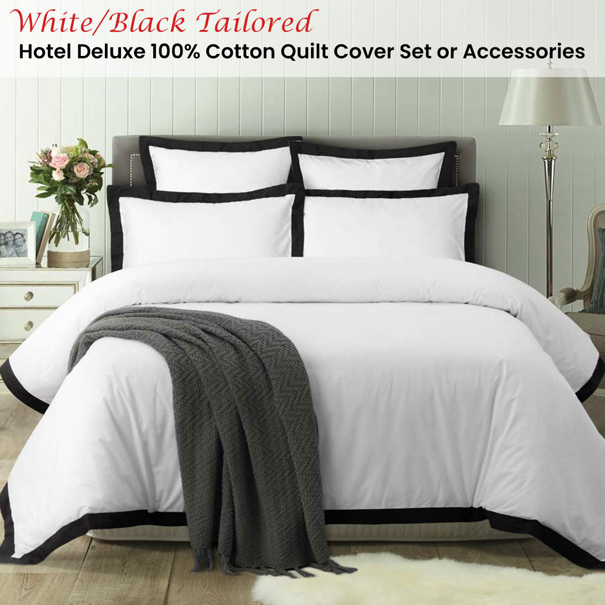 NNEDSZ White/Black Tailored Hotel Deluxe Cotton Quilt Cover Set Queen